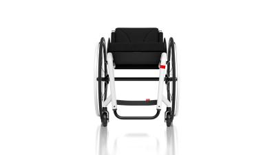 Küschall The KSL - White chair with red K tag and black Spingery wheel