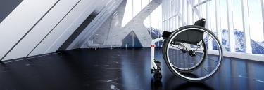 Küschall The KSL manual wheelchair. White with red tag overlooking the Swiss Alps.