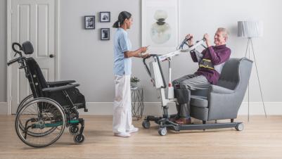 benefit|ISA4-846x476.jpg|The Invacare ISA standard stand assist lifter, patient and carer transfer from/to comfort chair and wheelchair